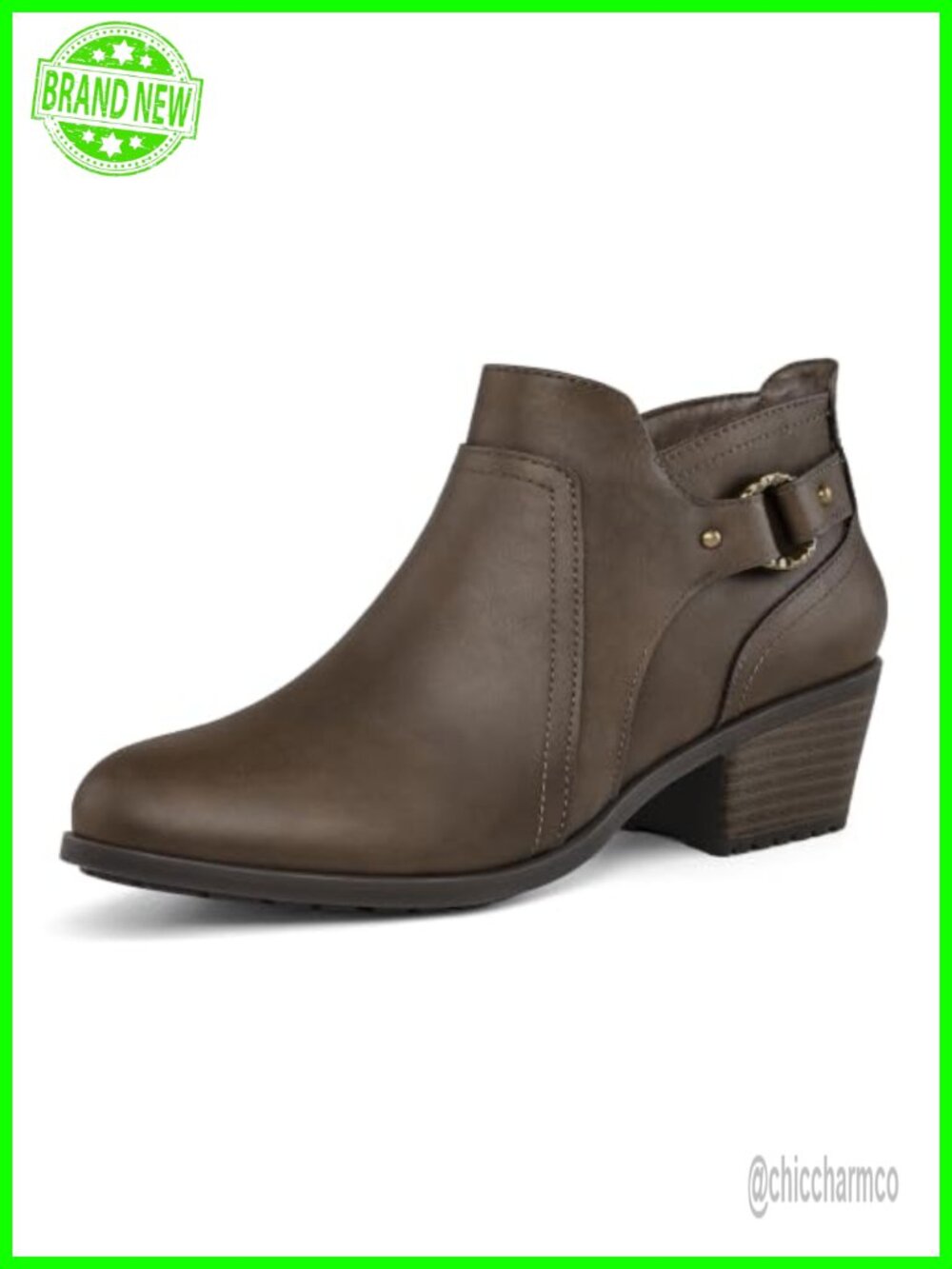 Women's Ankle Boots Chunky Low Stacked Heel Side Zipper Booties PU